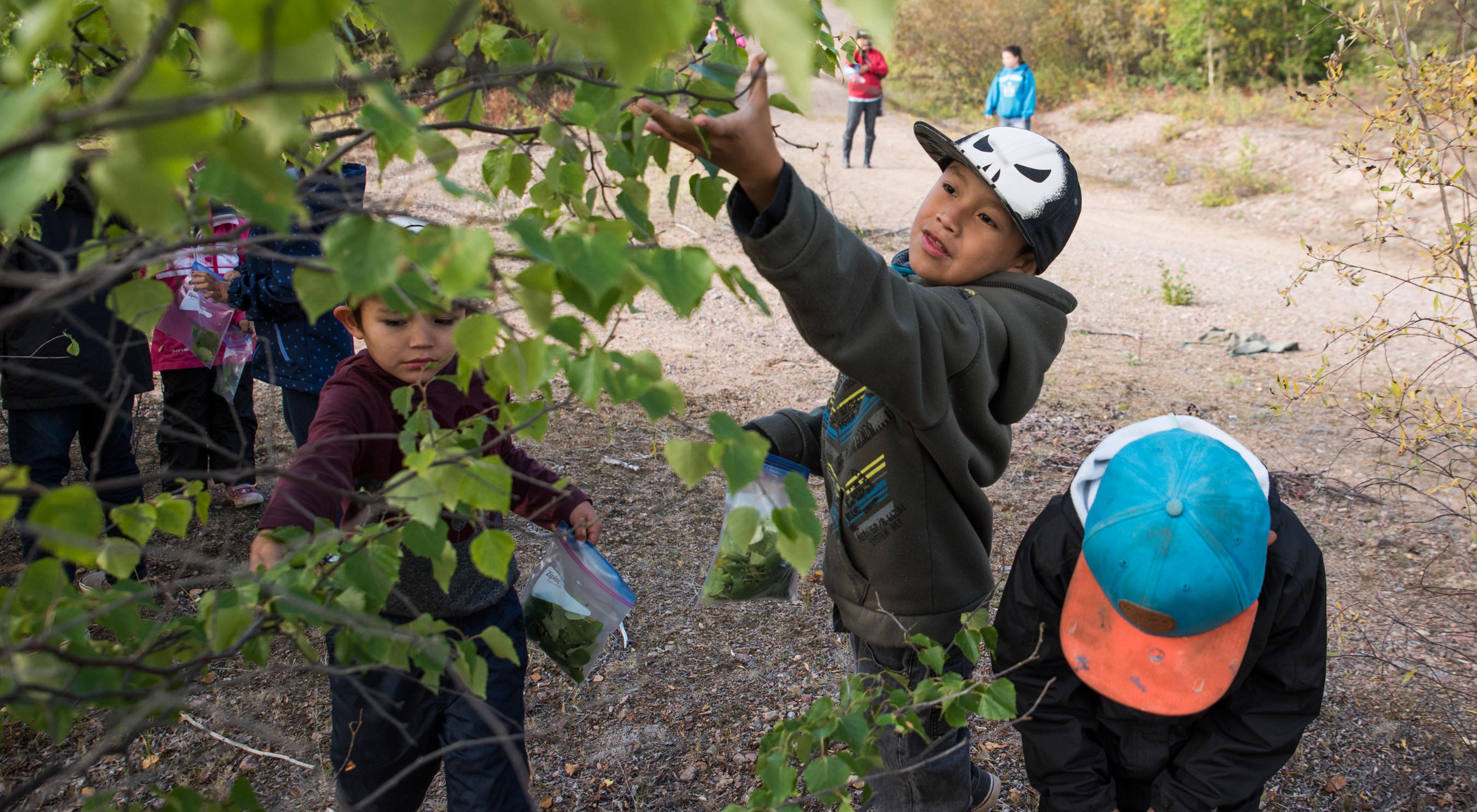 Children from the Łutsël K’é Dene First Nation in the Northwest Territories enjoy a day exploring outdoors in their traditional territory.