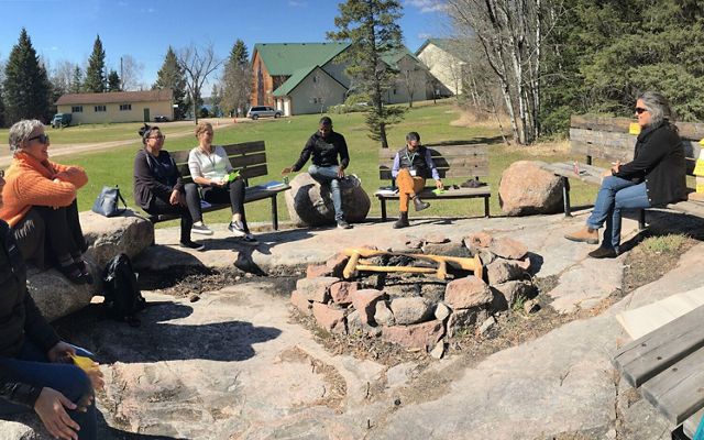 Nature United staff, consultants and First Nation representatives discuss Healthy Country Planning during a workshop in May 2019 at Whiteshell Provincial Park in Manitoba.