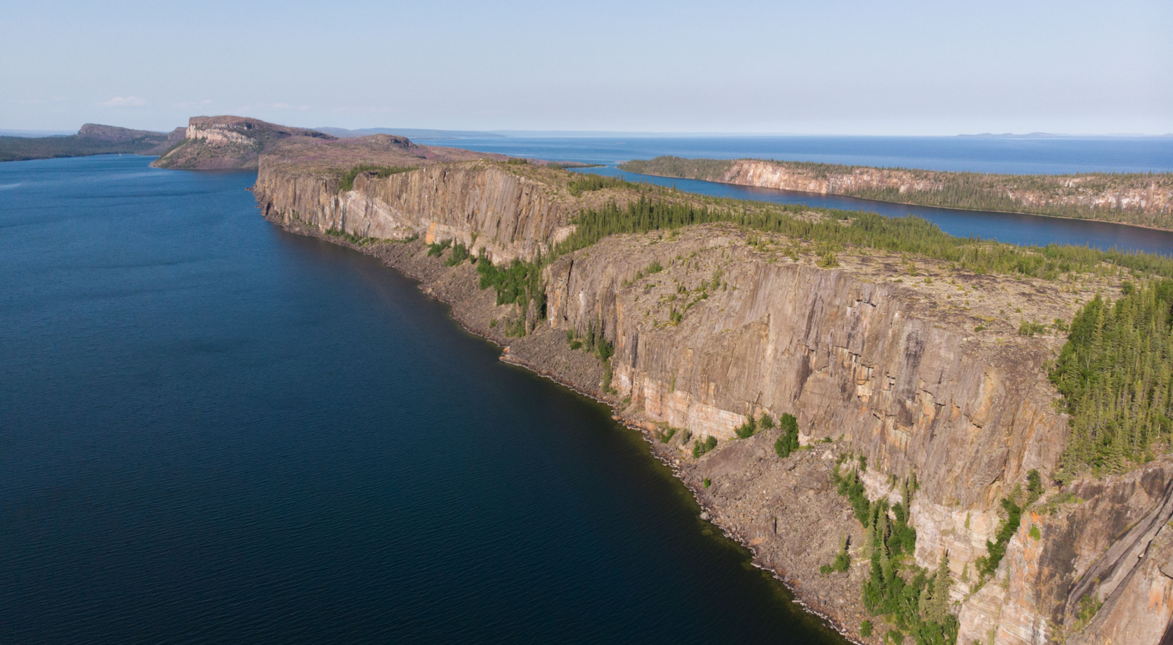 Cliffs of the Pethei Peninsula overlooking Great Slave Lake in the Northwest Territories.