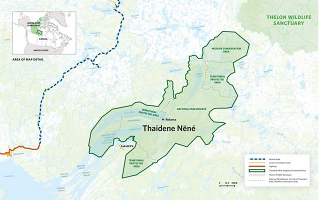 Map showing the boundaries of Thaidene Nëné, a new national park in Canada