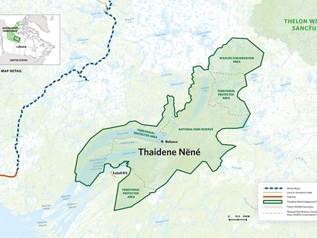 Map showing the boundaries of Thaidene Nëné, a new national park in Canada