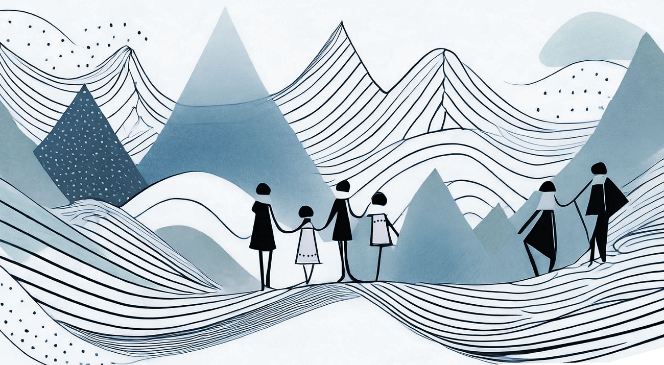 Illustration of a diverse group of people standing together