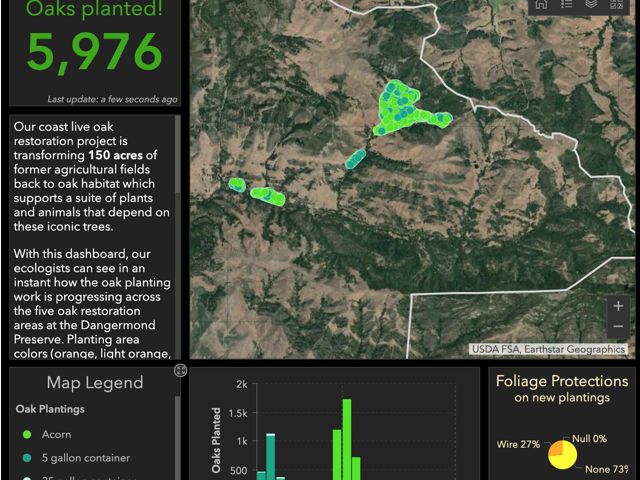 Thumbnail of the restoration dashboard showing a column of text on the right next to a section of map showing a portion of the preserve.
