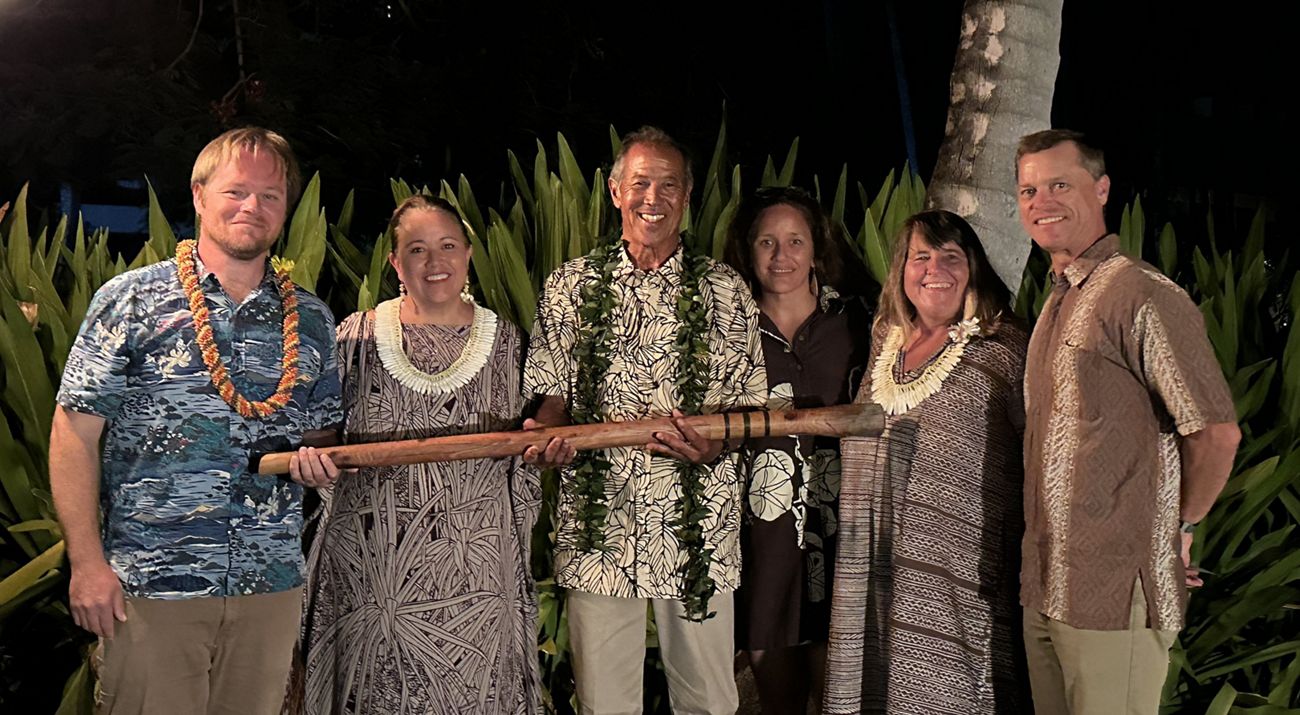 David Okita and several TNC staff stand together at the presentation of the Kāko‘o ‘Āina Award.