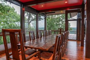 Long dining room table.