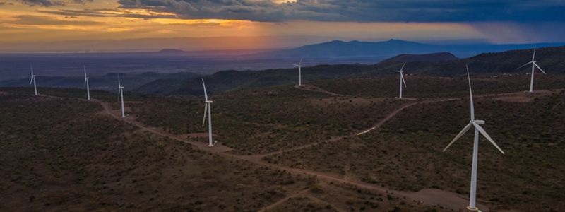 Aeiral view of the windmill farm, Kipeto, in Kenya.