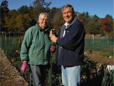 Neal and Betty at the community garden they manage in Medfield, Massachusetts.