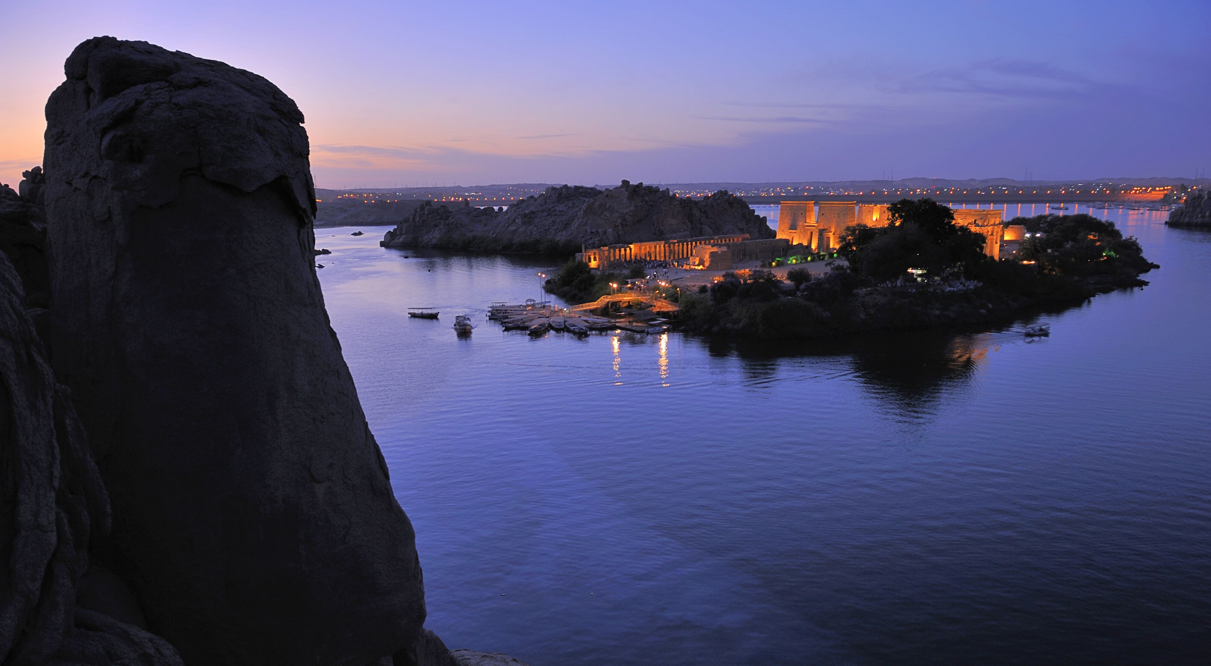 The reconstructed Isis Temple rises from Philae Island. Egypt. Nile River.