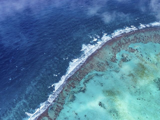 An aerial view of Belize's Barrier Reef.