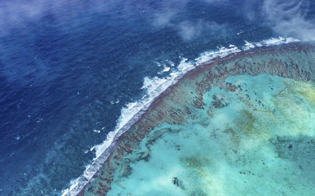 An aerial view of Belize's Barrier Reef.