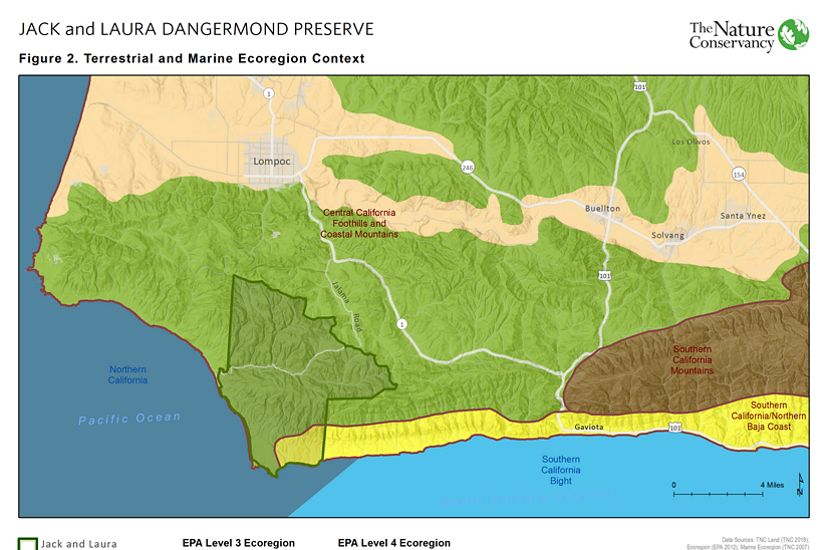 Ecoregional context map of the Jack and Laura Dangermond Preserve.