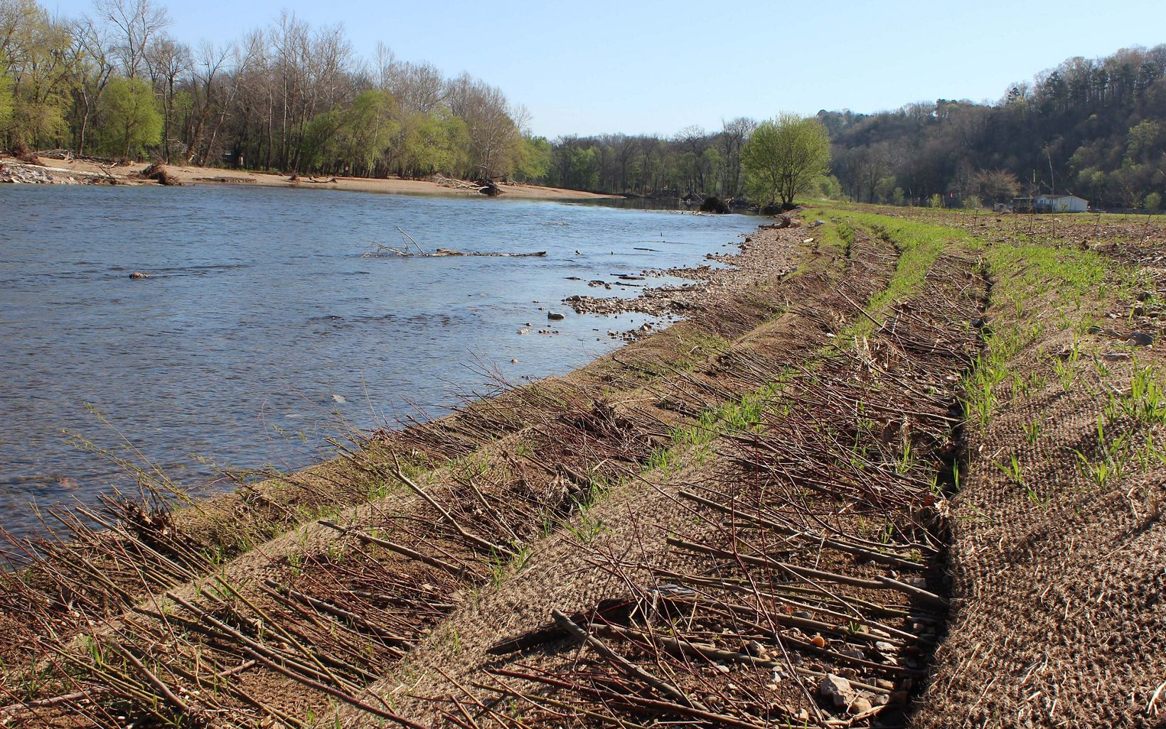 Elk River (McDonald County) In 2018, TNC and partners restored 1,650 feet of streambank along the Elk River where a landowner was losing 8,000 tons of soil every year to erosion. © Kristy Stoyer/TNC