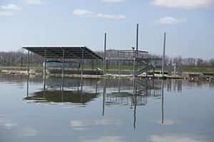 The public use area structure at Emiquon as seen from the water. 