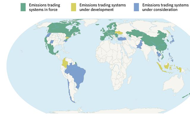 Fonte: Emissions Trading Worldwide, 'The state of play of cap-and-trade em 2021,' Relatório da International Carbon Action Partnership (ICAP) 2021