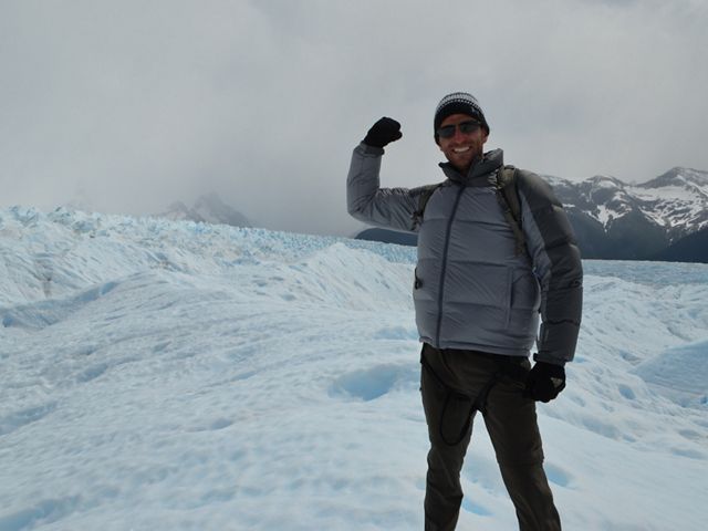 Eric Fisher, chief meteorologist at WBZ TV in Boston, enjoys spending time outdoors when not forecasting. Pictured here at the Perito Moreno glacier in Patagonia, Argentina.