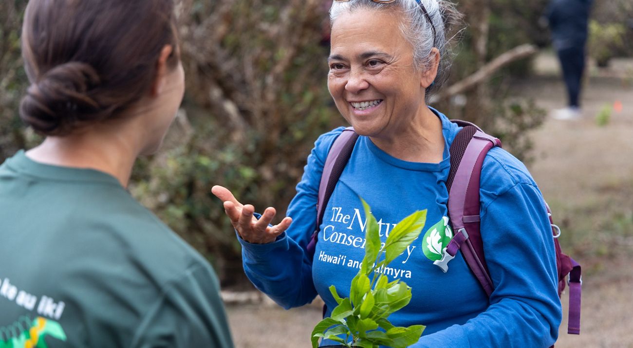 TNC staff member on Kānepuʻu Preserve, Lānaʻi.