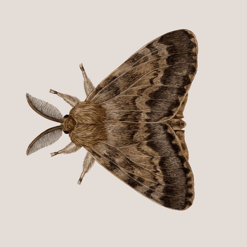 A scientific illustration of a brown spongy moth.