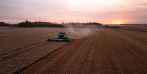 A tractor in a field.