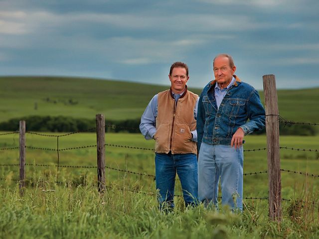 Ford Drummond (right) pictured with his father, Frederick (left) on their Oklahoma ranch.