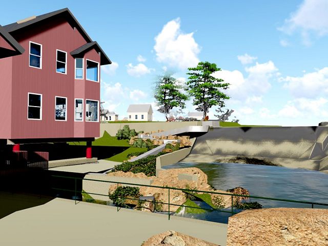 A computer rendering of what a fish ladder at the Mill Pond Dam could look like.