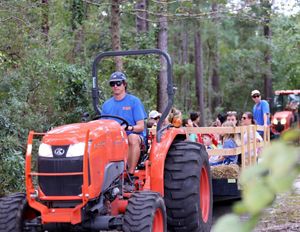 People at a hayride.