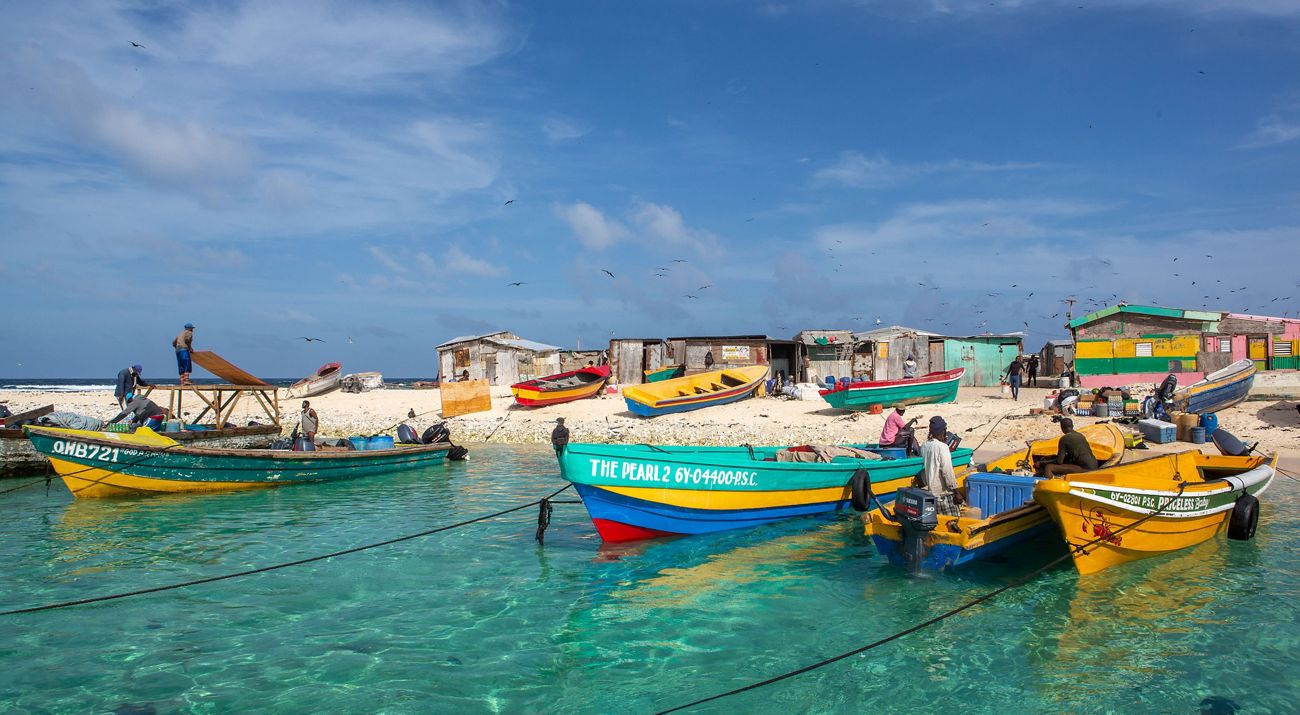 Fishing boats in Pedro Cays, Jamaica.
