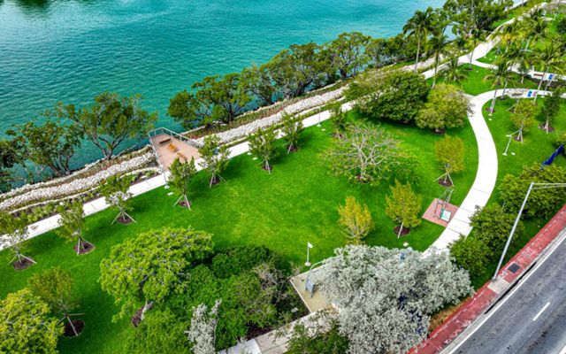 Aerial view of a coastal park in Miami Beach.