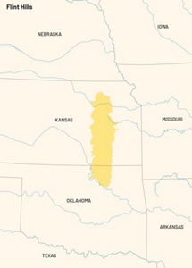 Map of the Flint Hills in Kansas and Oklahoma.