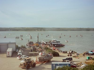 Bristol Bay fishing boats at a harbor.