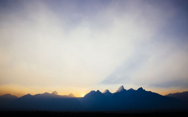 Smoky skies from wildfires at sunset at Grand Teton National Park.