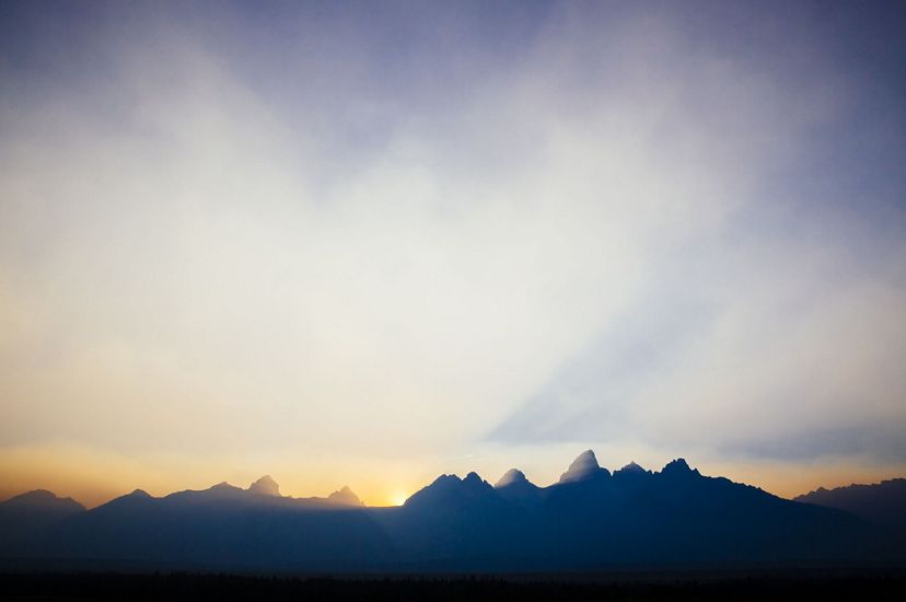 Smoky skies from wildfires at sunset at Grand Teton National Park.