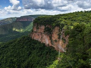 Sweeping view of a forested escarpment in Brazil. 