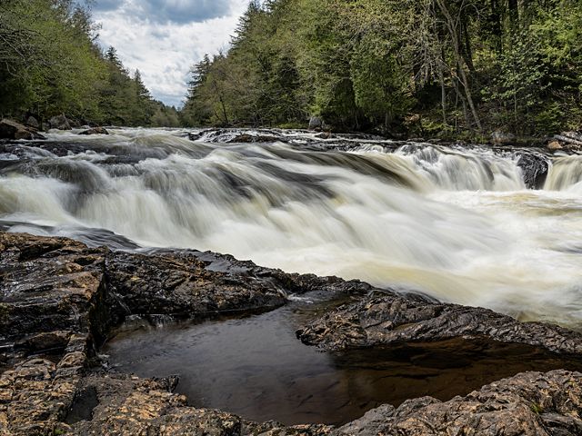A closeup shot of the rushing water from river.