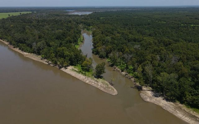 Aerial image of Loch Leven and the brown Mississippi River.