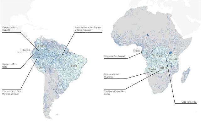 Mapa que muestra la ubicación de los proyectos de pesca de agua dulce a nivel mundial a abril de 2025.