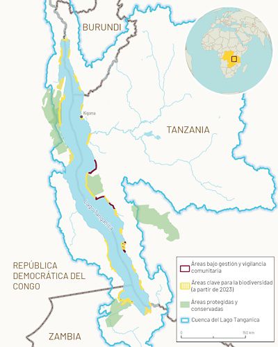 Mapa del área del proyecto de pesca de agua dulce del lago Tanganica.