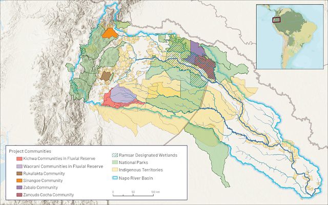 Map of freshwater fisheries project areas in Ecuador.
