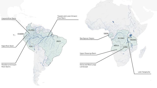 Map showing the location of freshwater fisheries projects globally as of April 2025.
