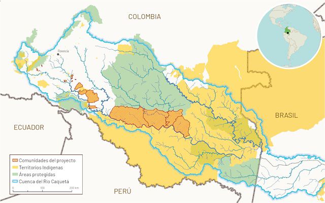 Mapa de áreas de proyectos de pesca de agua dulce en Colombia.