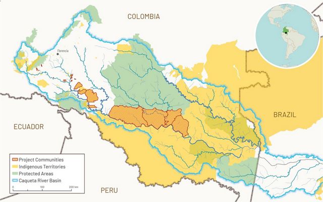 Map showing freshwater fisheries project areas in Colombia.