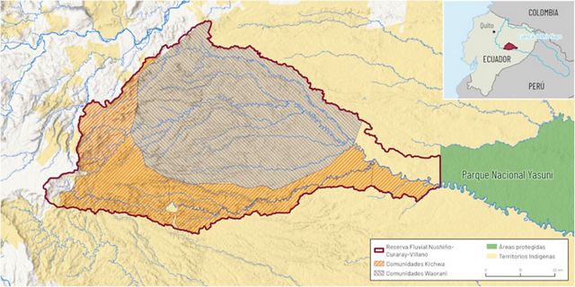 Mapa de la reserva fluvial del Ecuador.