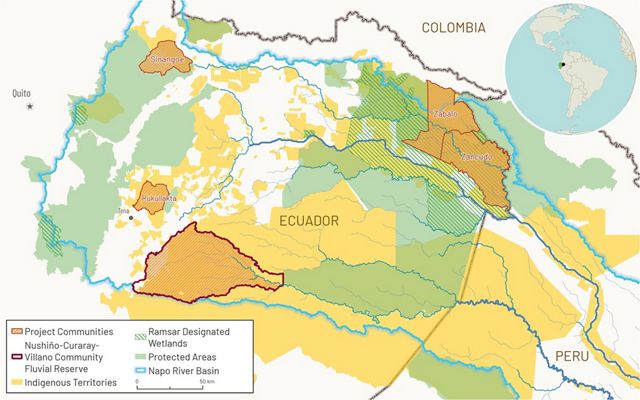 Map of freshwater fisheries project areas in Ecuador.