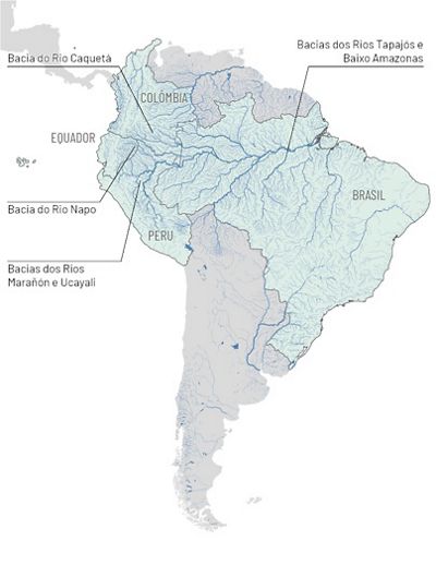 Mapa de projetos de pesca de água doce na América Latina.