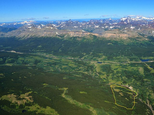 Aerial view of Gordon easement with highlighted area.