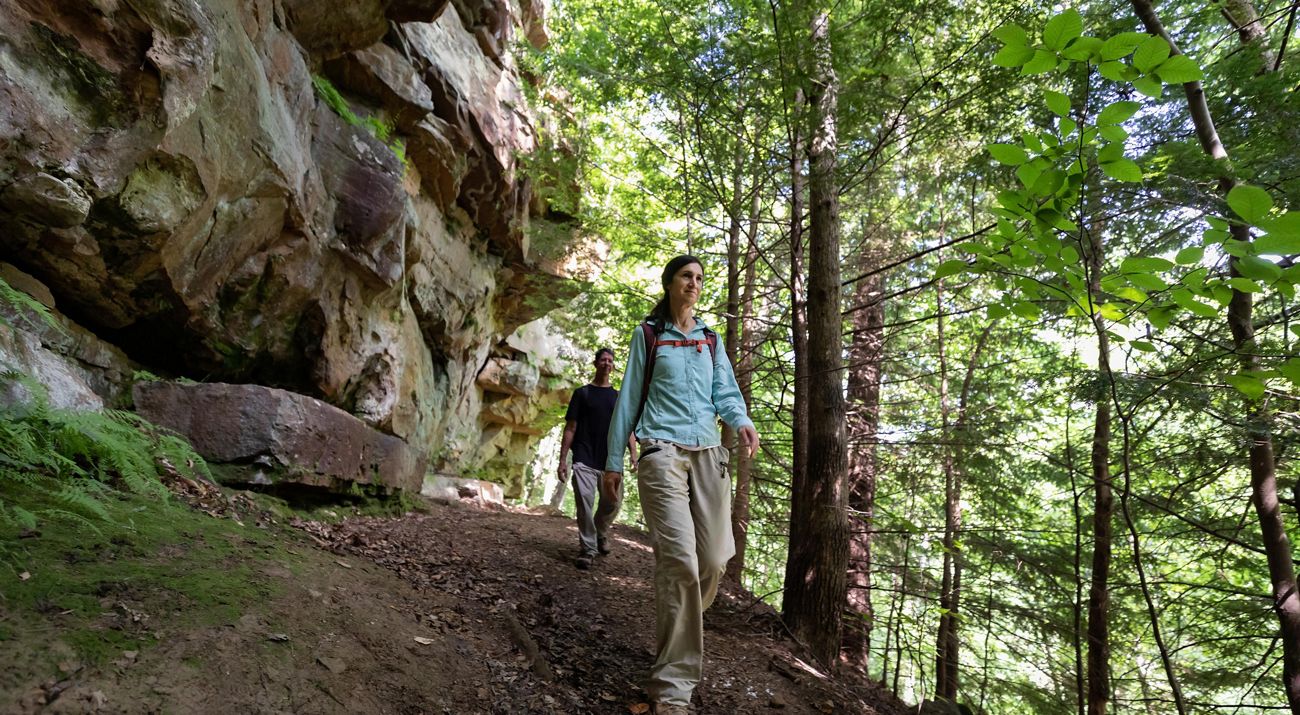 Members of the Hoosier Hikers Council walk the trails at Green's Bluff Nature Preserve.