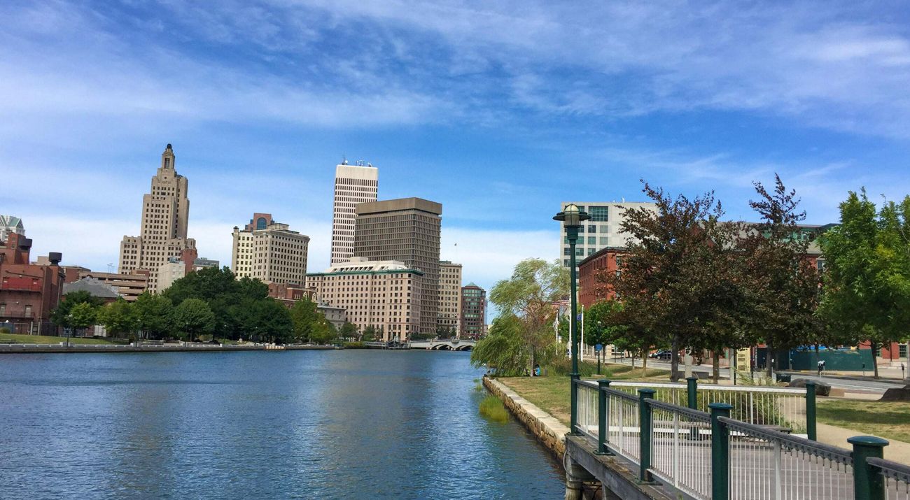 Waterfront view of the skyline of Providence, Rhode Island.