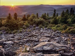 Sunrise view from atop a mountain.