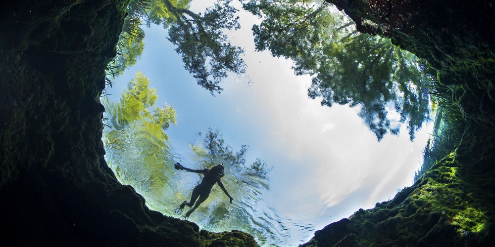 Looking up from the bottom of a groundwater hole.