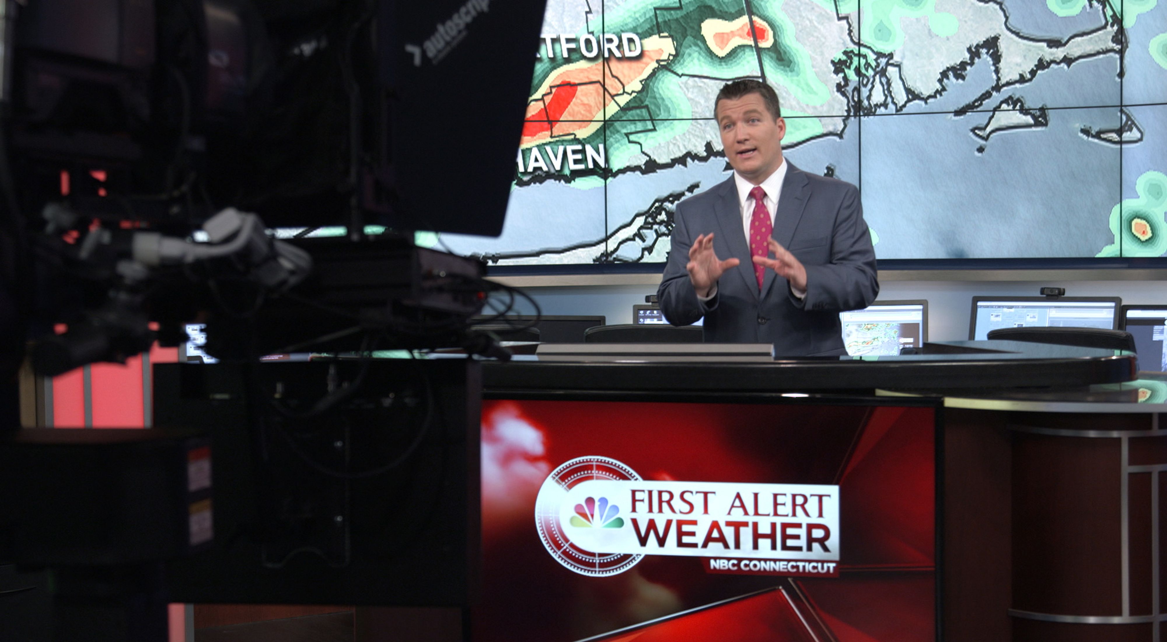 NBC Connecticut Chief Meteorologist Ryan Hanrahan delivering a forecast.