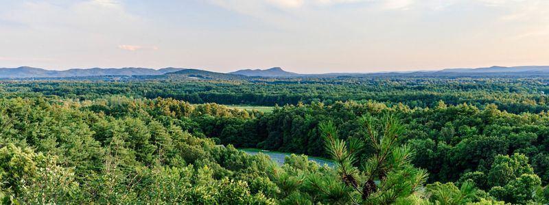 View from ledges at the Greene Swamp Preserve in Sunderland, Massachusetts. Mount Tom is in the distance..